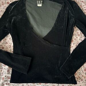 INC International Concepts Black Velvet Wrap Long Sleeve Top